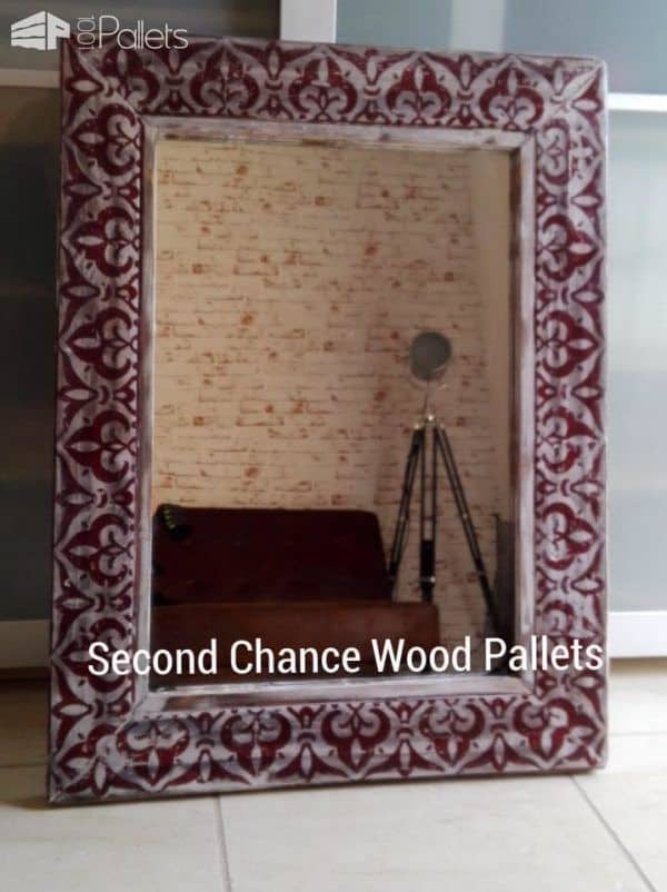 Pallet Wood Stenciled Frame For Beautiful Vintage Mirror Pallet Home Accessories Pallet Wood Stenciled Frame For Beautiful Vintage Mirror Pallet Home Accessories