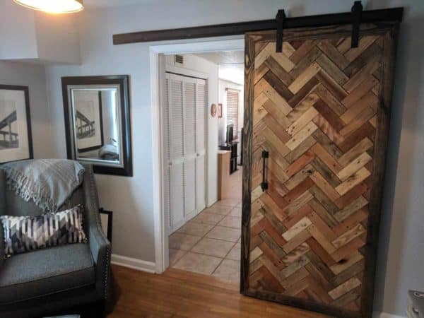 10 Pallets Double-sided Herringbone Barn Door Pallet Walls & Pallet Doors 10 Pallets Double-sided Herringbone Barn Door Pallet Walls & Pallet Doors