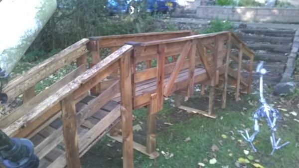 Wood Pallet Bridge over a Pond or Small Stream Pallets in the Garden Wood Pallet Bridge over a Pond or Small Stream Pallets in the Garden