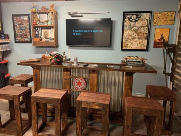 Rustic Bar with Pallet Bar Stools Pallet Benches, Pallet Chairs & Stools Rustic Bar with Pallet Bar Stools Pallet Benches, Pallet Chairs & Stools