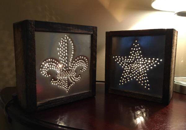 Punched Tin Pallet Lights make great gifts, and are good for indoor and outdoor living. If you make these for an outdoor space, be sure to use appropriate lighting kits, or opt for led-candles/regular candles instead.