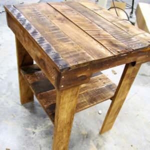 Pallet Wood End Table Has Lower Shelf