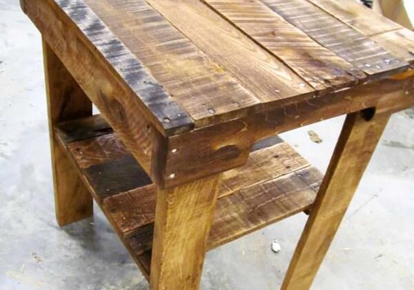 Pallet Wood End Table Has Lower Shelf