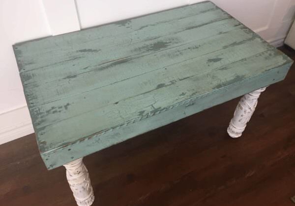 Reclaimed Pallet Side Table Has Upcycled Bed Frame Post Legs